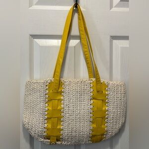 Vintage Made in Italy for Joseph Magnin Yellow/Ivory Raffia Handbag Purse